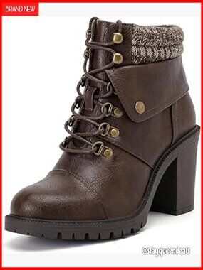 Wide Width Combat Boots with Side Zipper, High Heel Slouchy Ankle Booties
